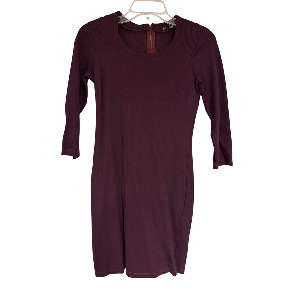 Ella Moss Plum Purple Quilted Shoulder 3/4 Sleeve Bodycon Dress Size Small